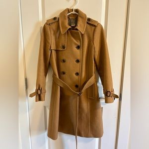 J crew wool cashmere camel trench coat